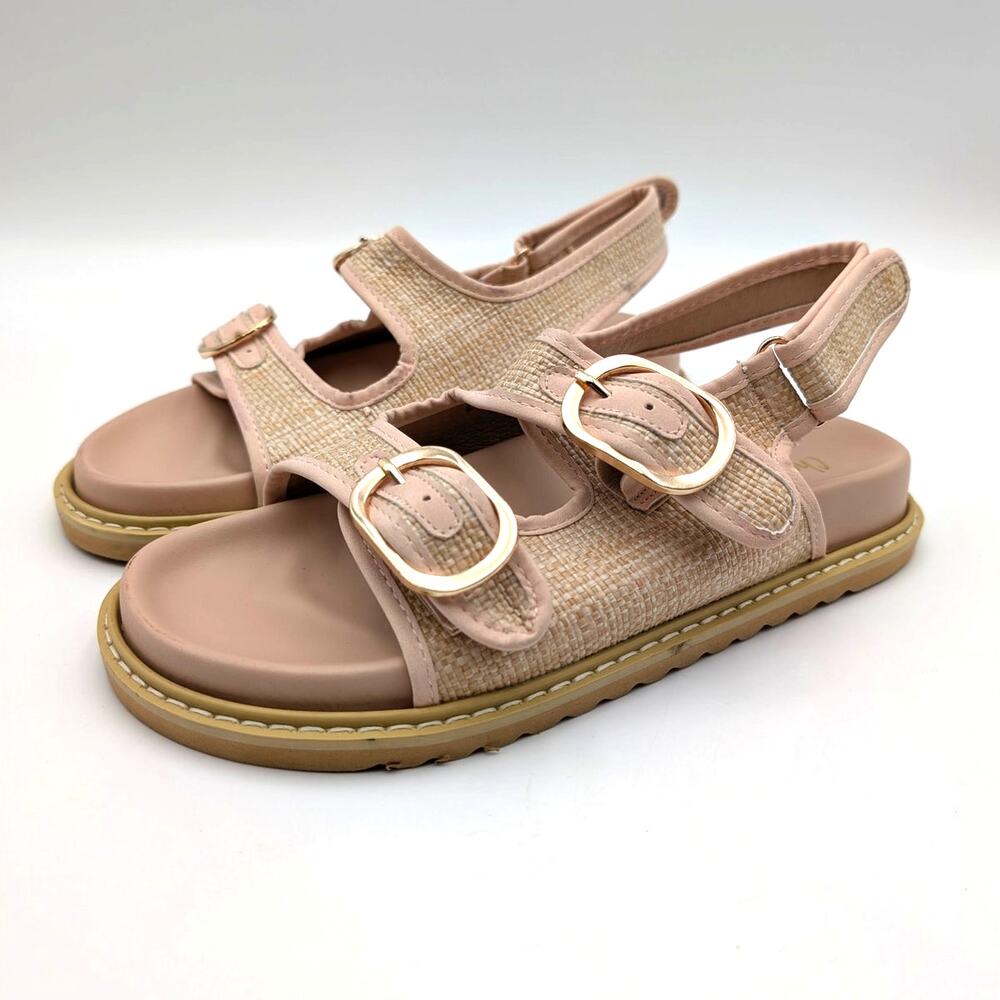 Chase + Chloe Arizona Slingback Flat Sandals Women's Beige Woven Size US7 EU37.5